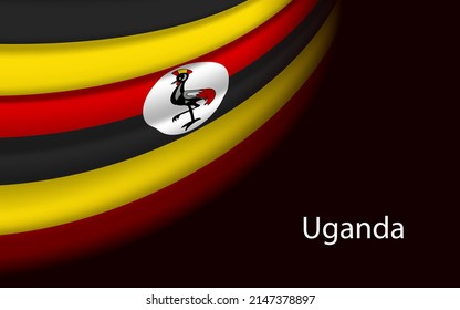 Wave flag of Uganda on dark background. Banner or ribbon vector template for independence day