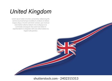 Wave flag of United Kingdom with copyspace background. Banner or ribbon vector template