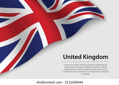 Wave flag of United Kingdom on white background. Banner or ribbon vector template for independence day