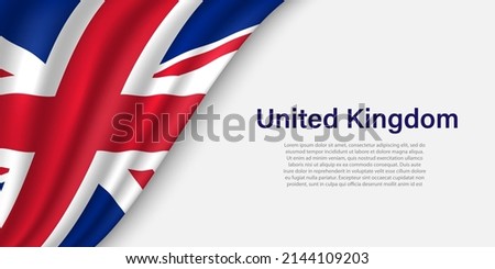 Wave flag of United Kingdom on white background. Banner or ribbon vector template for independence day