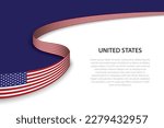 Wave flag of United States with copyspace background. Banner or ribbon vector template