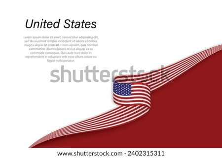 Wave flag of United States with copyspace background. Banner or ribbon vector template