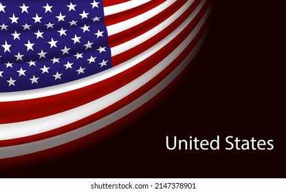 Wave flag of United States on dark background. Banner or ribbon vector template for independence day