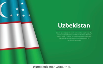 Bandera ondulada de Uzbekistán con fondo de copyspace. Plantilla vectorial de banner o cinta para el día de la independencia