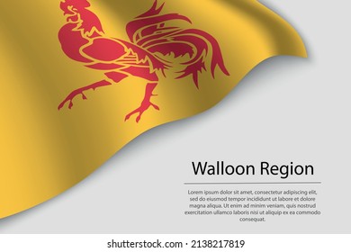 Wave flag of Walloon Region is a region of Belgium. Banner or ribbon vector template