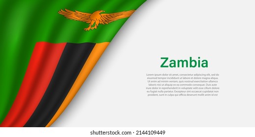 Wave flag of Zambia on white background. Banner or ribbon vector template for independence day