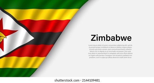 Wave flag of Zimbabwe on white background. Banner or ribbon vector template for independence day