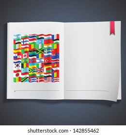 Wave flags printed on white book. Vector design.