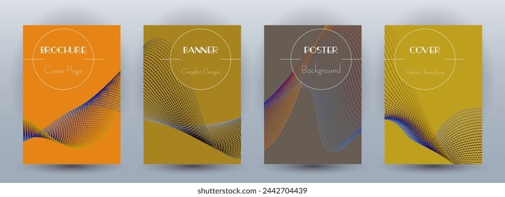 Conjunto de vectores geométricos de banners dinámicos de flujo de onda. Cubre con líneas de curva textura abstracta movimiento de forma de onda. Combinar plantillas de certificado de patrón de fondo de onda. Diseño de diseño de revista.