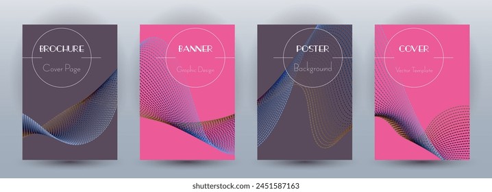 Anuncios dinámicos de flujo de onda con conjunto de Vectores mínimo. Cubre con líneas de curva textura abstracta movimiento de la forma. Plantillas de certificado de patrón de fondo de onda de mezcla. Diseño digital comercial.