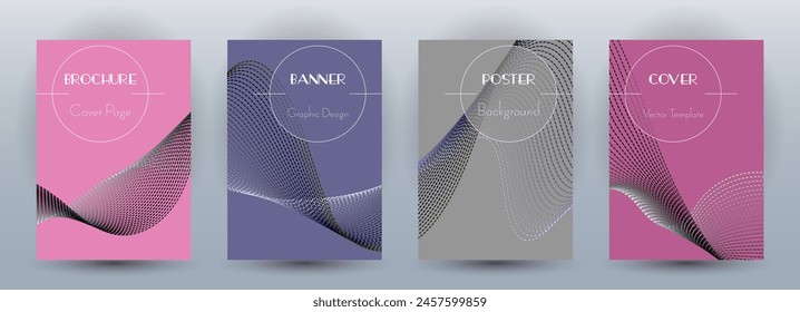Anuncios dinámicos de flujo de onda con conjunto de Vectores mínimo. Cubre con líneas de curva textura abstracta movimiento de la forma. Mezcla de Plantillas de volante o póster de patrón de fondo de onda. Diseño digital comercial.