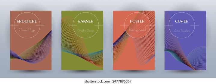 Anuncios dinámicos de flujo de onda con conjunto de Vectores mínimo. Cubre con líneas de curva textura abstracta movimiento de la forma. Mezcla de Plantillas de volante o póster de patrón de fondo de onda. Concepto de frecuencia de sonido.