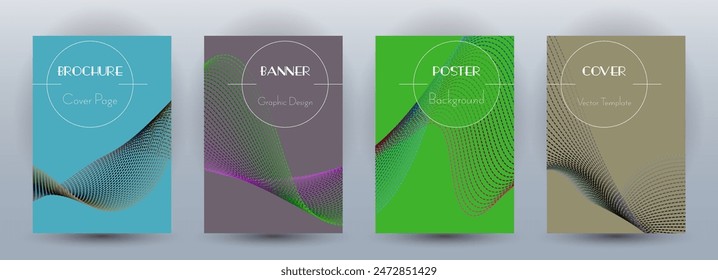 Wave flow dynamic banners modern vector set. Covers with curve lines texture abstract shape motion. Blend wave background pattern certificate templates. Commercial digital design.