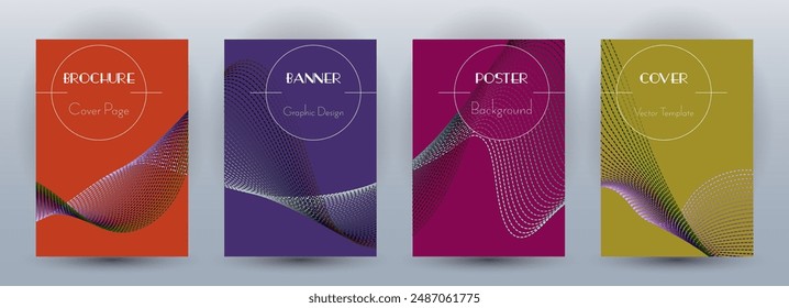 Conjunto de Vector moderno de Anuncios dinámicos de flujo de onda. Cubre con líneas de curva textura abstracta movimiento de forma de onda. Plantillas de certificado de patrón de fondo de onda de mezcla. Concepto de frecuencia de sonido.
