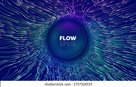 Wave flow. Technology digital wave background concept. Concentric data flow. Big data abstract vector background.