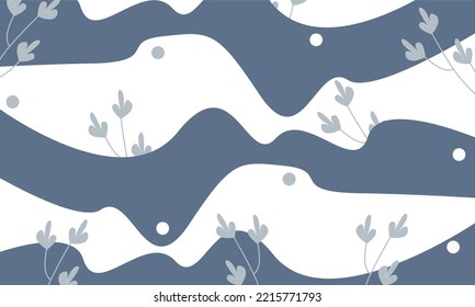 Wave and flower background. Blue minimal background. Aesthetic cute background with copy spaces.