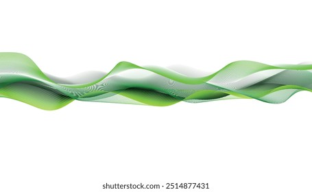 Plano de fundo abstrato da linha de fluxo de onda. Projeto de fundo de onda de linha abstrata com elemento de onda brilhante brilhante. Linhas onduladas verdes abstratas Fundo do equalizador da faixa de frequência digital.