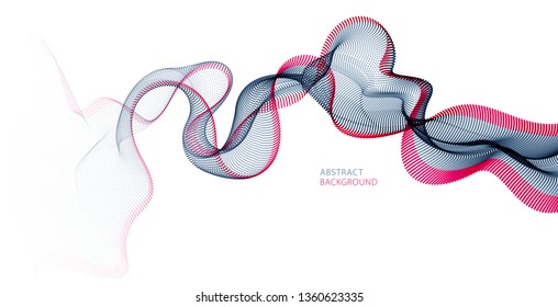 Wave of flowing particles modern relaxing illustration. Round dots vector abstract background. Beautiful wave shaped array of blended points.