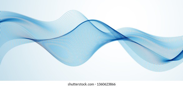 Wave of flowing particles modern relaxing illustration. Round dots vector abstract background. Beautiful wave shaped array of blended points.