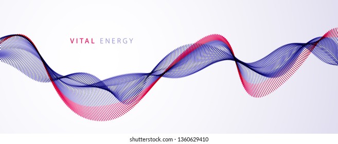 Wave of flowing particles modern relaxing illustration. Round dots vector abstract background. Beautiful wave shaped array of blended points.