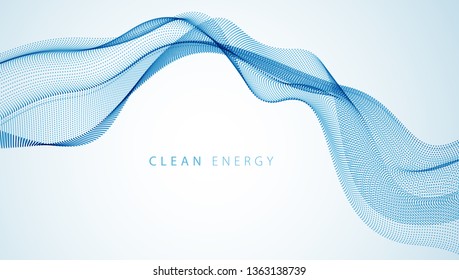Wave of flowing particles modern relaxing illustration. Round dots vector abstract background. Beautiful wave shaped array of blended points.