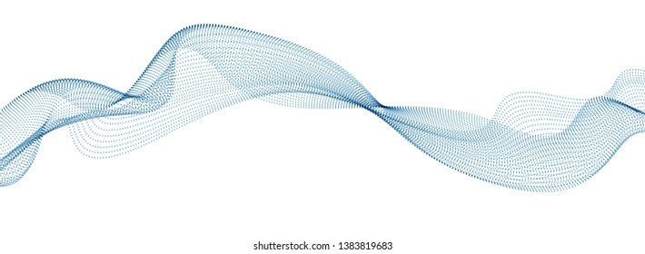 Wave of flowing particles modern relaxing illustration. Round dots vector abstract background. Beautiful wave shaped array of blended points.