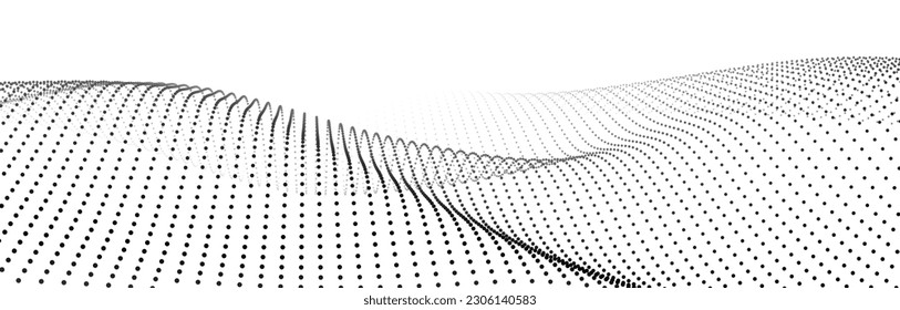 Wave of flowing particles on a white background. Abstract backdrop with dynamic elements of waves and dots. Vector illustration