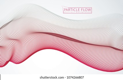 Wave of flowing particles over grey. Blurred dots vector abstract background. Beautiful wave shaped array of defocused circles.