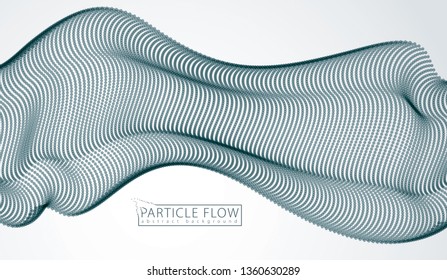 Wave of flowing particles over grey. Blurred dots vector abstract background. Beautiful wave shaped array of defocused circles.