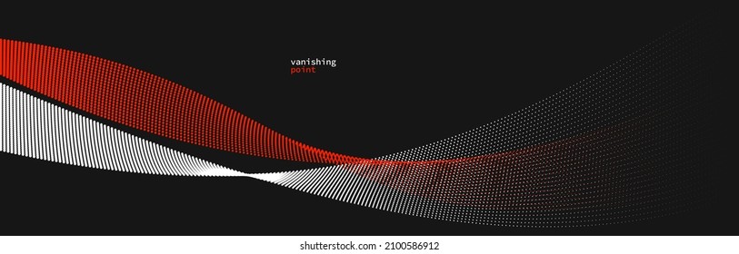 Ola de partículas que se desvanecen, fondo abstracto vectorial, líneas de curvas rojas y negras en movimiento ilustración relajante, humo como imagen.