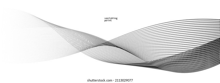 Wave of flowing vanishing particles vector abstract background, curvy lines dots in motion relaxing illustration, smoke like image.