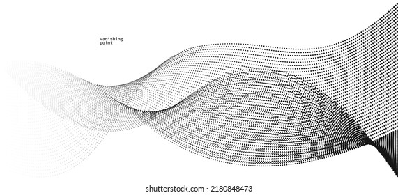 Wave of flowing vanishing particles vector abstract background, curvy lines dots in motion relaxing illustration, smoke like image.