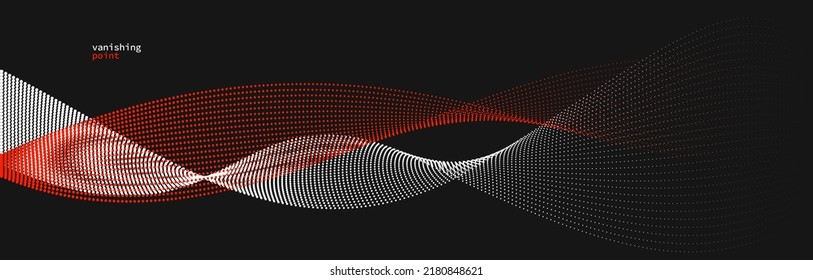 Wave of flowing vanishing particles vector abstract background, red and black curvy lines dots in motion relaxing illustration, smoke like image.