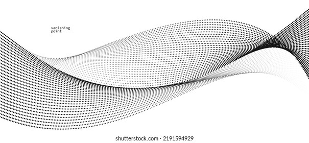 Ola de partículas que se desvanecen en el fondo abstracto vectorial, líneas curvas en la ilustración relajante en movimiento, humo como imagen.