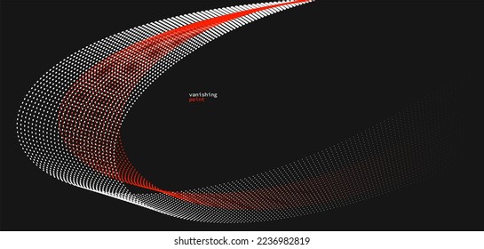 Wave of flowing vanishing particles vector abstract background, red and black curvy lines dots in motion relaxing illustration, smoke like image.