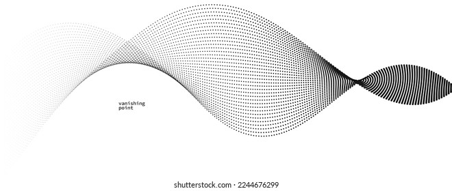 Wave of flowing vanishing particles vector abstract background, curvy lines dots in motion relaxing illustration, smoke like image.