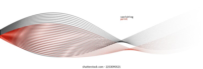 Wave of flowing vanishing particles vector abstract background, red and black curvy lines dots in motion relaxing illustration, smoke like image.