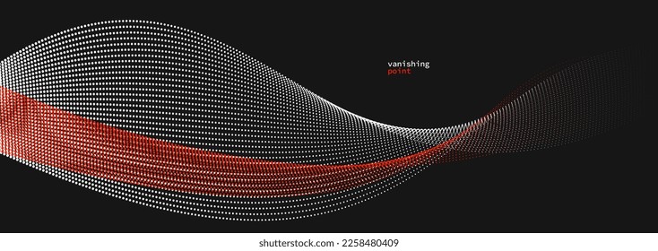 Wave of flowing vanishing particles vector abstract background, red and black curvy lines dots in motion relaxing illustration, smoke like image.