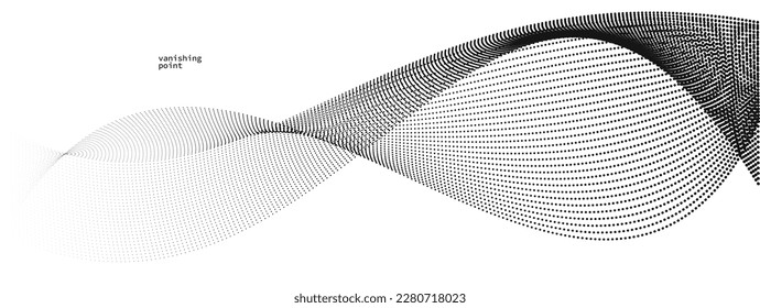 Wave of flowing vanishing particles vector abstract background, curvy lines dots in motion relaxing illustration, smoke like image.