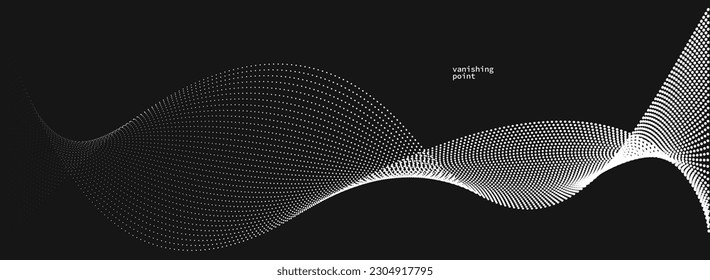 Ola de partículas que se desvanecen en el fondo abstracto vectorial, líneas curvadas en movimiento sobre la ilustración relajante negra, humo como imagen.