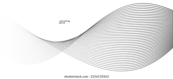 Wave of flowing vanishing particles vector abstract background, curvy lines dots in motion relaxing illustration, smoke like image.