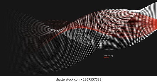Wave of flowing vanishing particles vector abstract background, red and black curvy lines dots in motion relaxing illustration, smoke like image.