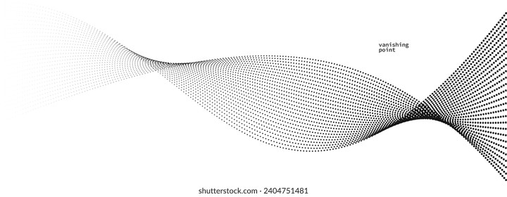 Wave of flowing vanishing particles vector abstract background, curvy lines dots in motion relaxing illustration, smoke like image.