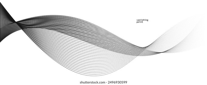 Wave of flowing vanishing particles vector abstract background, curvy lines dots in motion relaxing illustration, smoke like image.