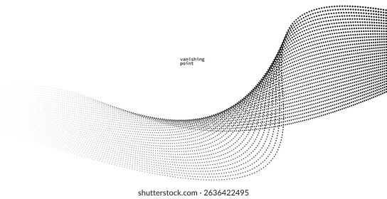 Wave of flowing vanishing particles vector abstract background, curvy lines dots in motion relaxing illustration, smoke like image.