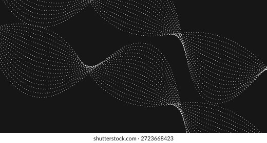 Onda de partículas que desaparecen fluyendo Fondo abstracto de Vector, líneas curvas puntos en movimiento sobre ilustración relajante negra, humo como Imagen