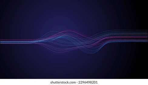 Wave fluctuation on dark blue background vector design. Tech oscillation concept