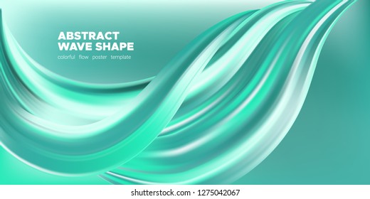 Wave Fluid, 3d Liquid Shape in Movement. Turquoise Fluid Poster or Banner. Brush Stroke with Gradient, Abstract Wave Background. Dynamic Flow Poster for Presentation. Wave Pattern Design, Wallpaper.