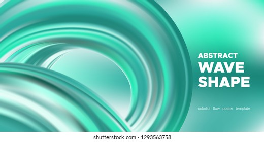 Wave Fluid, 3d Liquid Shape in Movement. Turquoise Fluid Poster or Banner. Brush Stroke with Gradient, Abstract Wave Background. Dynamic Flow Poster for Presentation. Wave Pattern Design, Wallpaper.