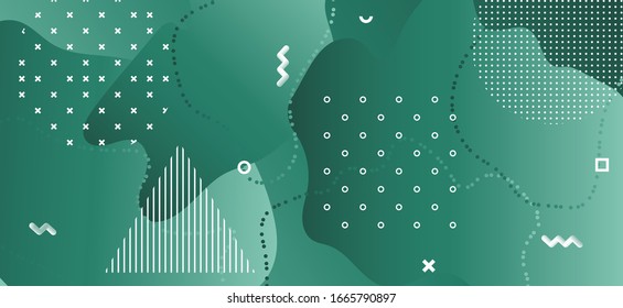 Wave Fluid Banner. Green Abstract Ornament. Gradient Trendy Texture. Creative Contemporary Presentation. Wave Fluid Shapes. Minimal Geometric Template. Dark Vector Pattern. Wave Liquid Shapes.